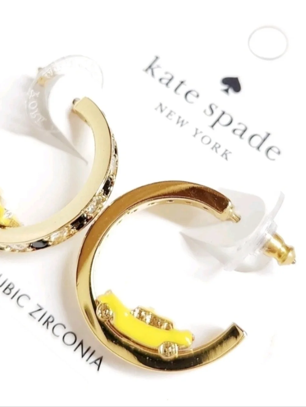 Nwt Kate Spade Taxi Bracelet & Hoop Earring Set with Yellow Enamel Taxi Accents - Picture 5 of 8
